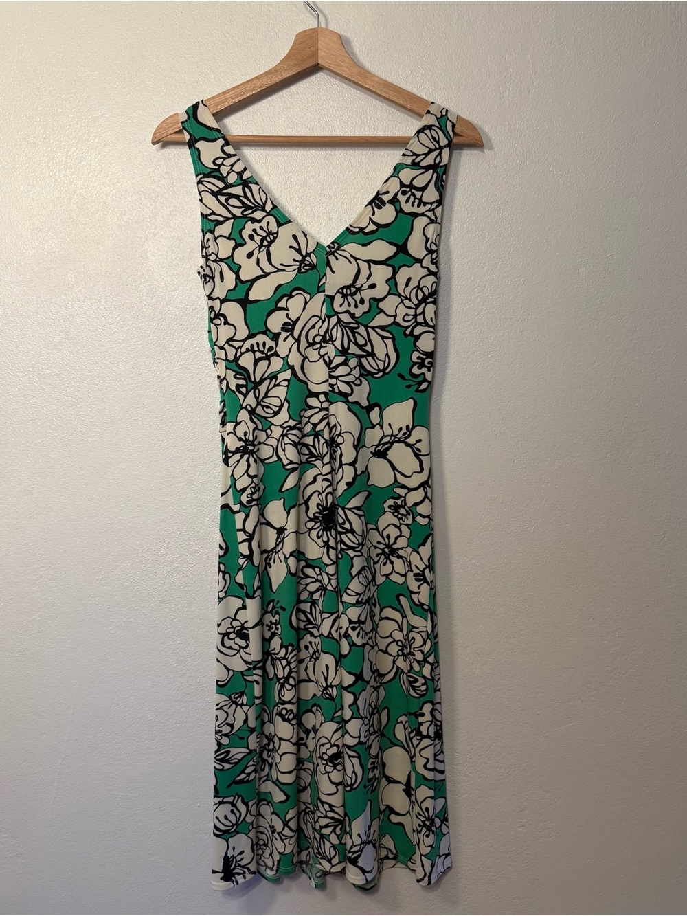 Bisou Bisou Green & Ivory Floral Print Y2K Midi Dress Ruche Detail Womens Size 8 - Picture 11 of 16